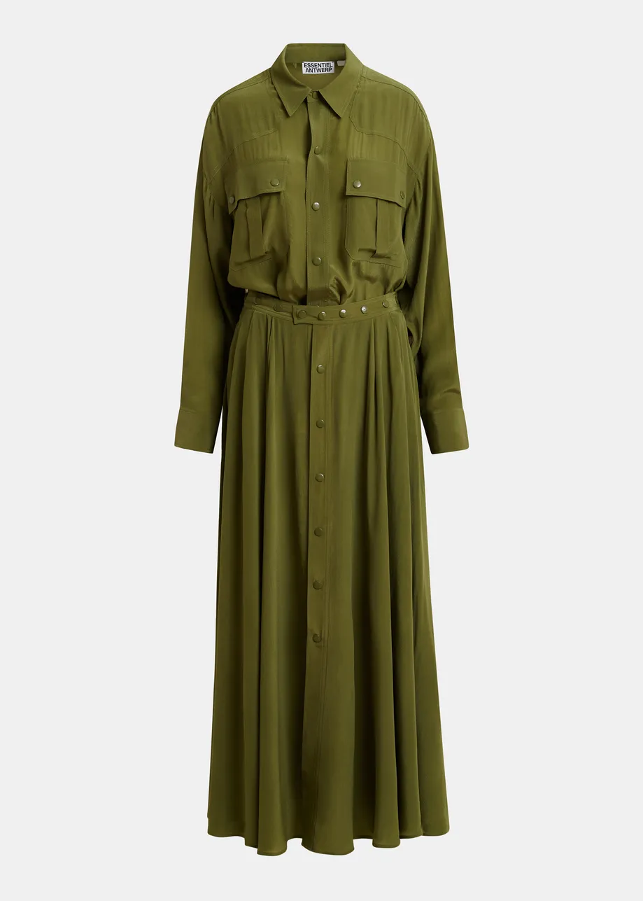 Olive green oversized playsuit with overlay maxi skirt