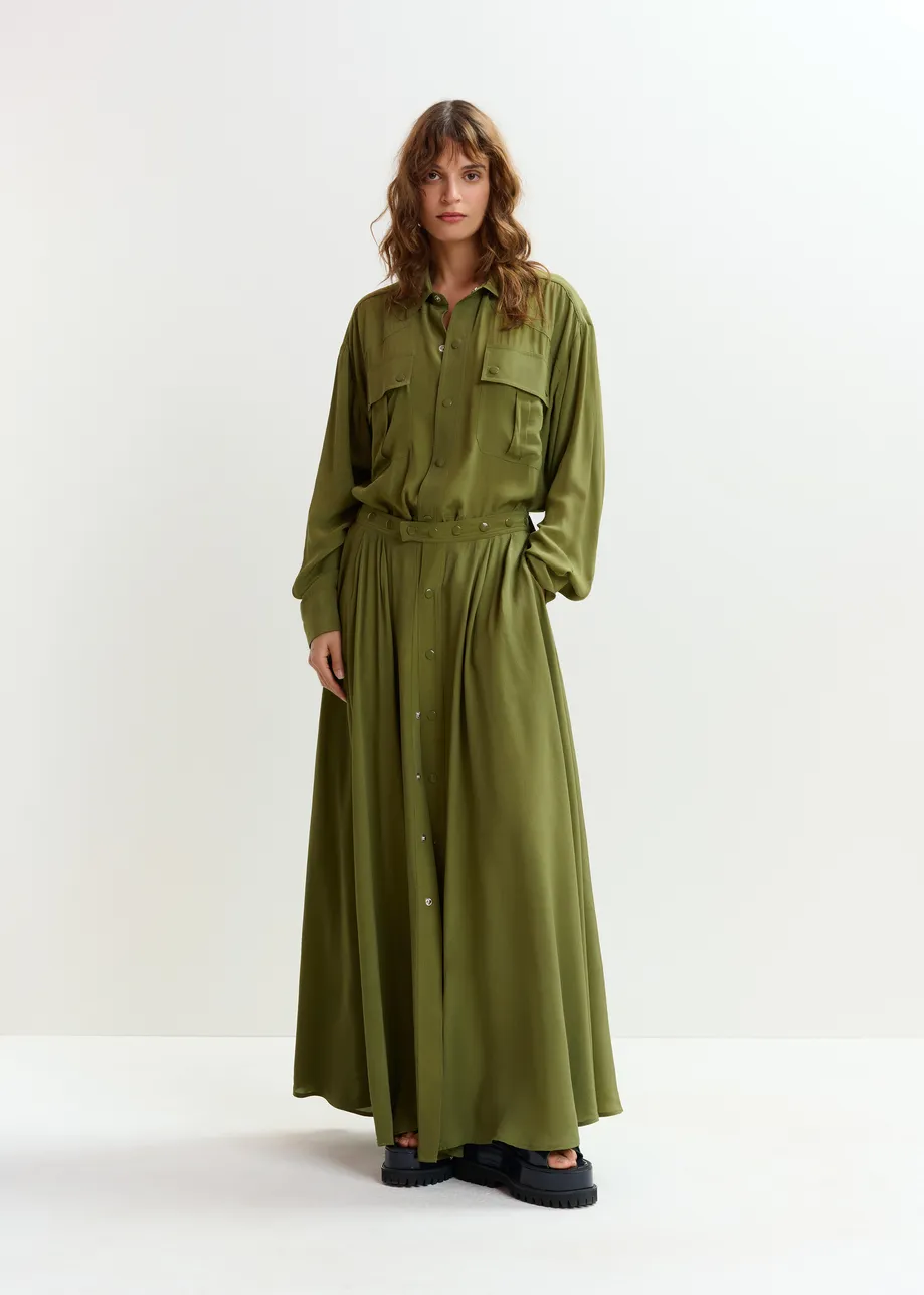 Olive green oversized playsuit with overlay maxi skirt