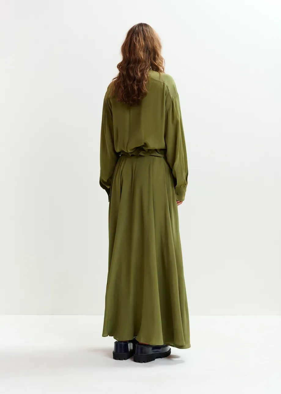 Olive green oversized playsuit with overlay maxi skirt