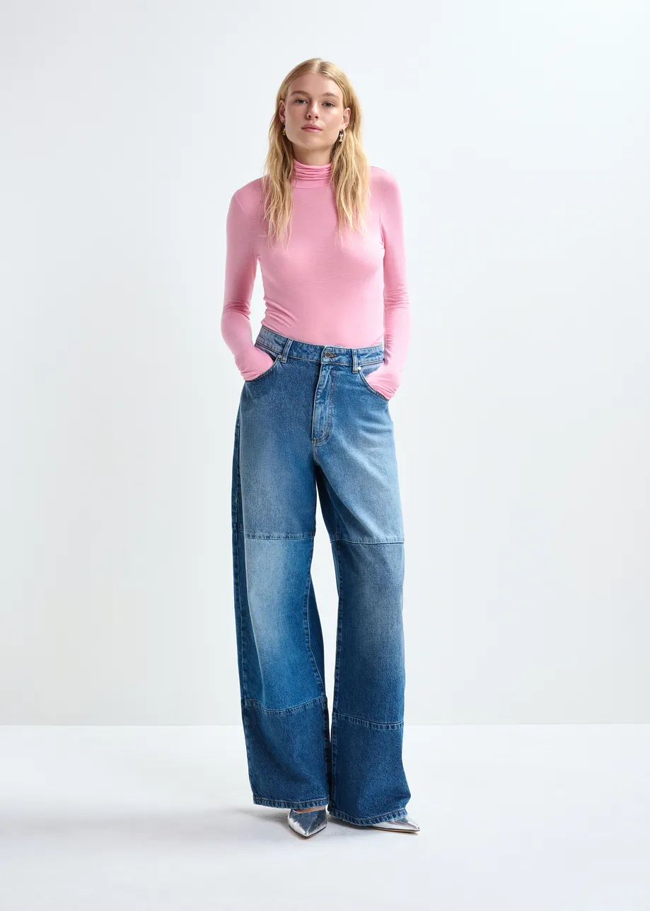 Blue wide-leg patchwork jeans