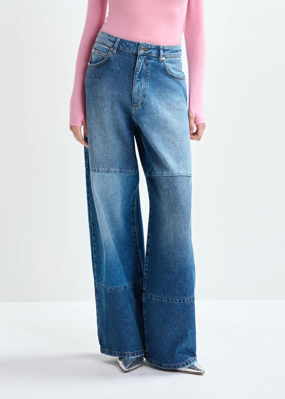 Blue wide-leg patchwork jeans