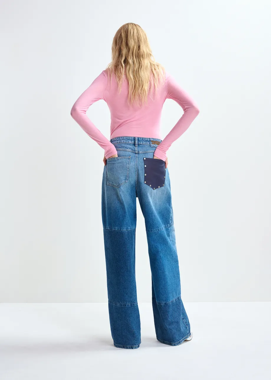 Blue wide-leg patchwork jeans