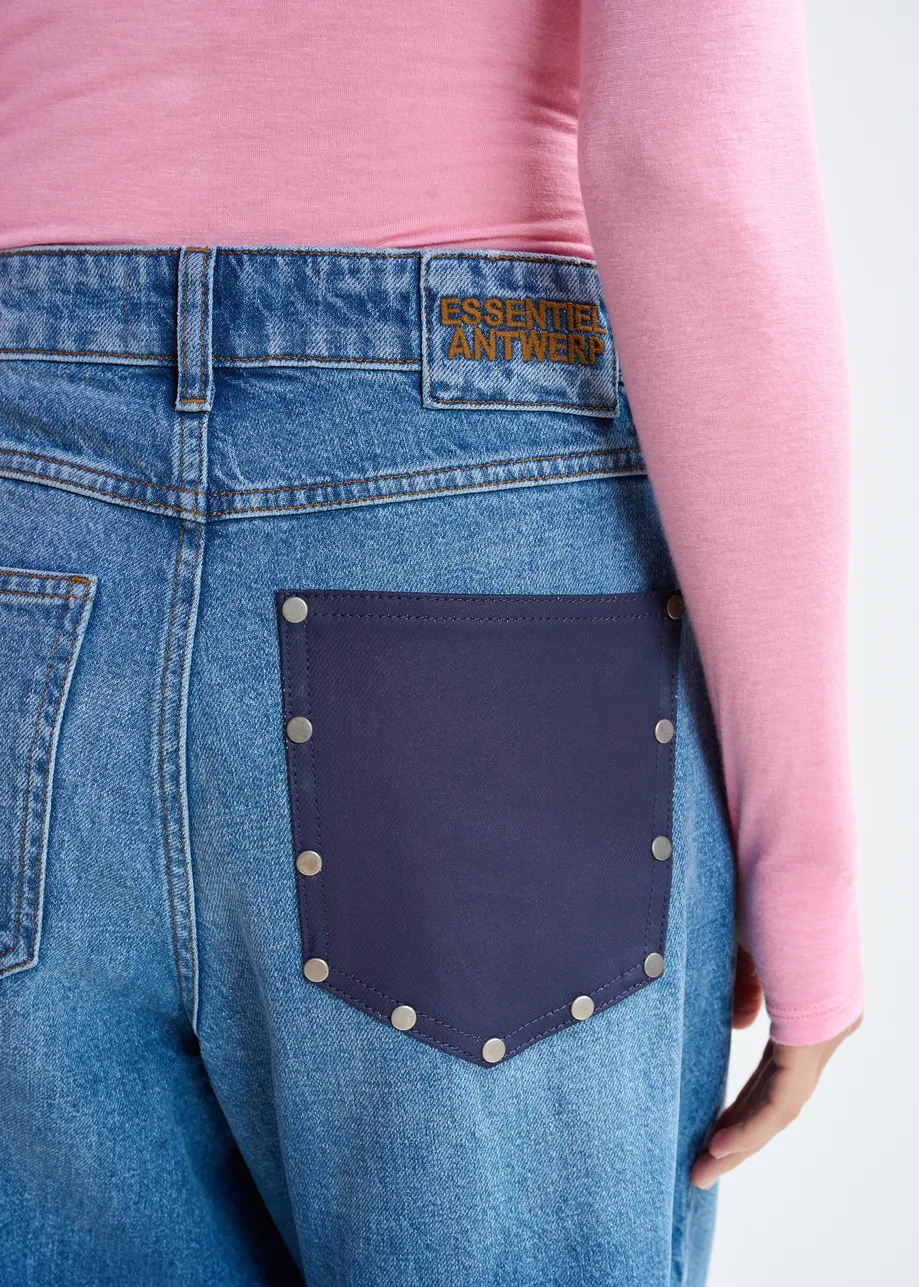 Blue wide-leg patchwork jeans