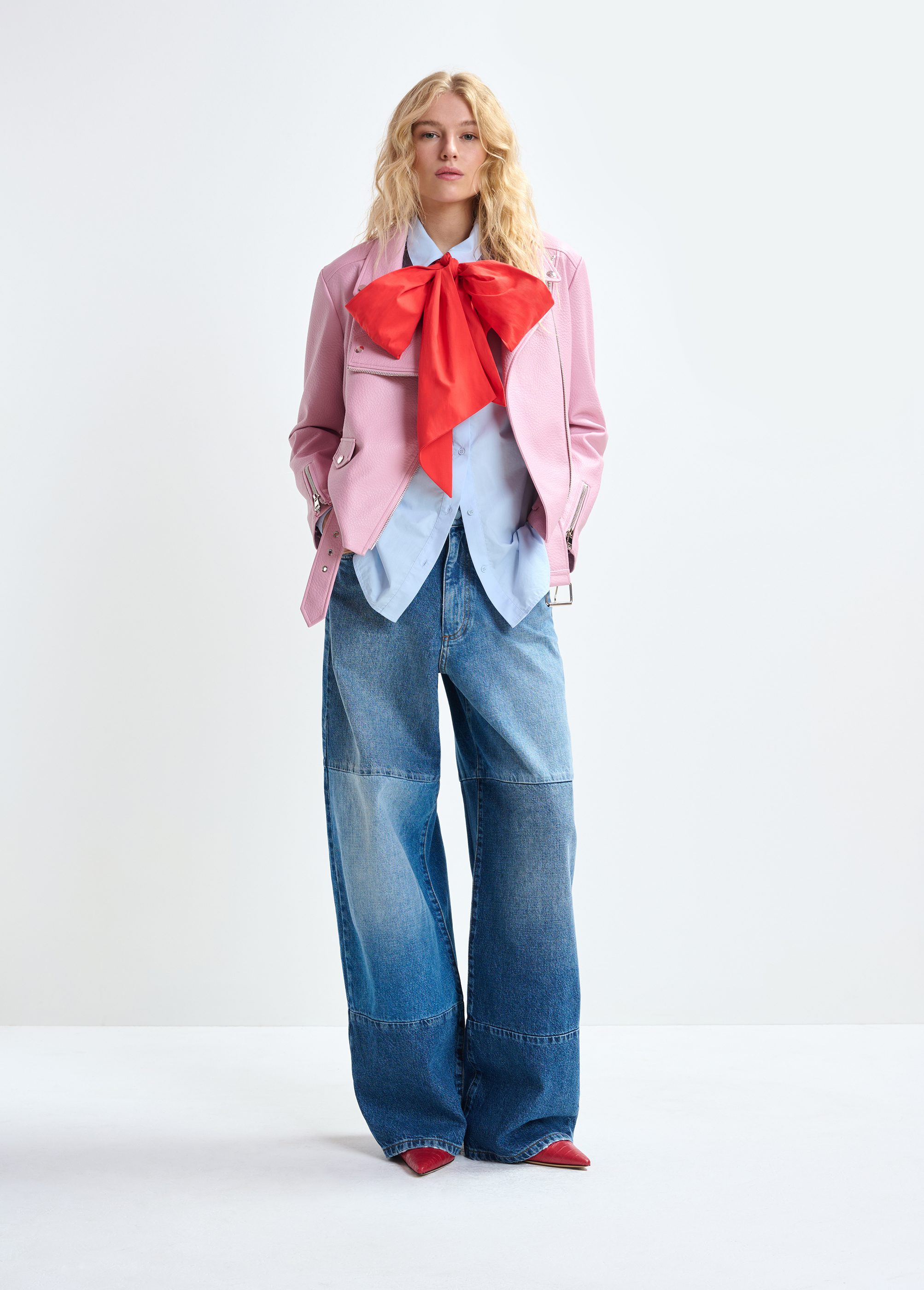 Blue wide-leg patchwork jeans | Essentiel Antwerp Europe