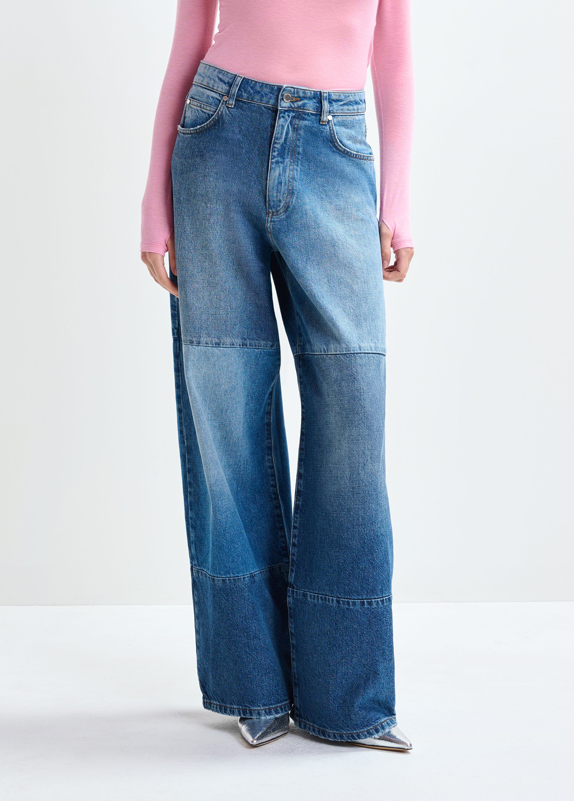 Blue wide-leg patchwork jeans | Essentiel Antwerp Europe
