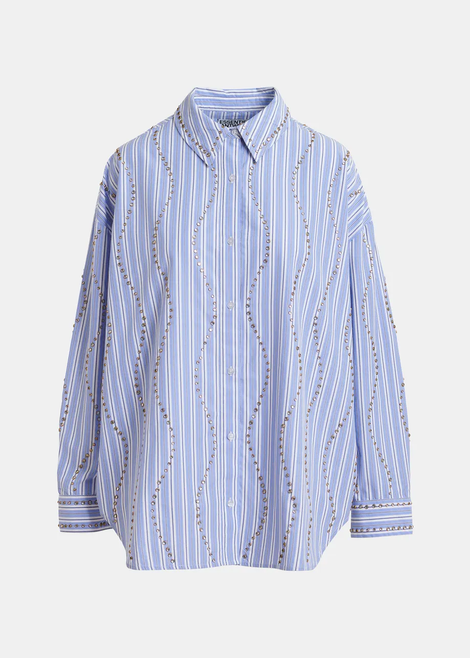 Hellblau-weiß gestreiftes Oversized Hemd mit Nietenverzierungen