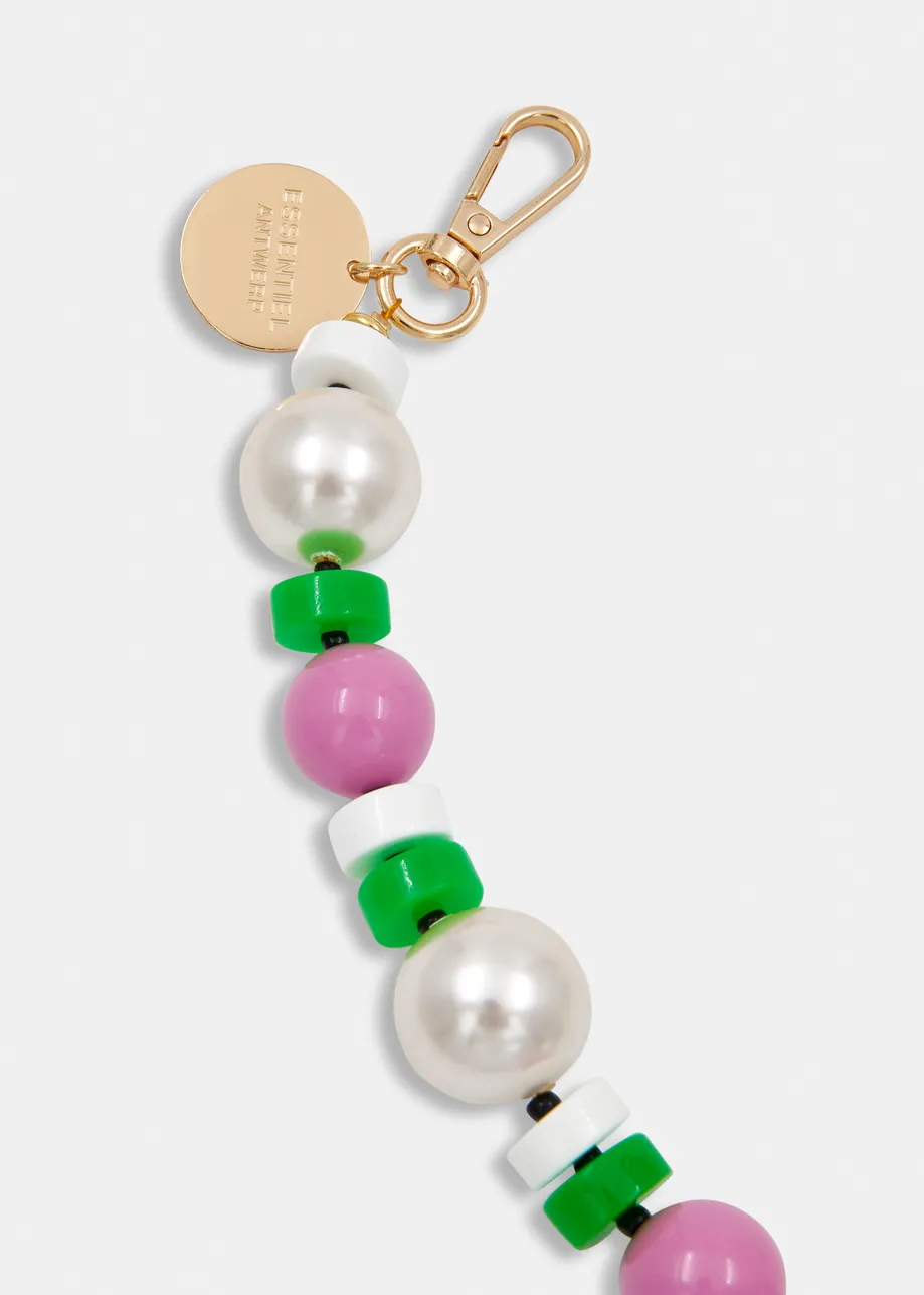 Pink, green and white beads and pearls necklace