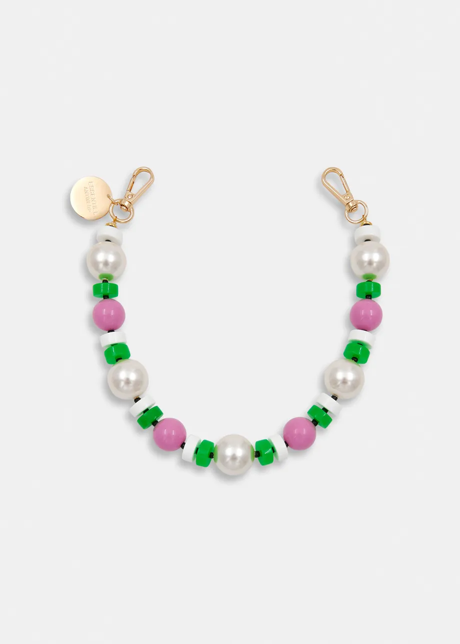 Pink, green and white beads and pearls necklace