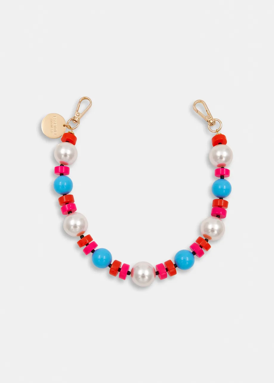 Red, pink and blue beads and pearls necklace