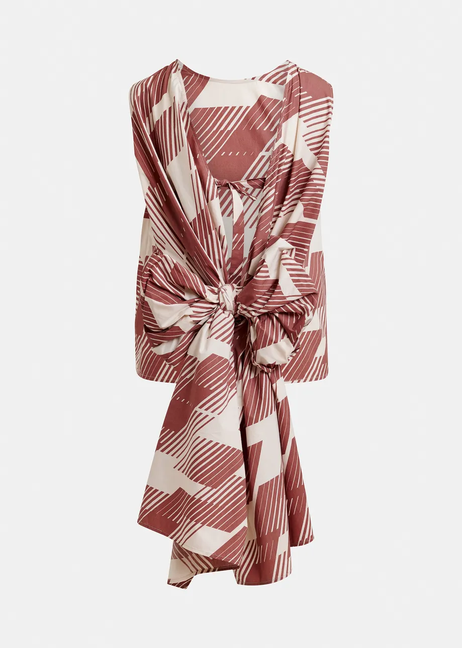 Top cruzado de algodón con lazo y espalda baja, blanco roto