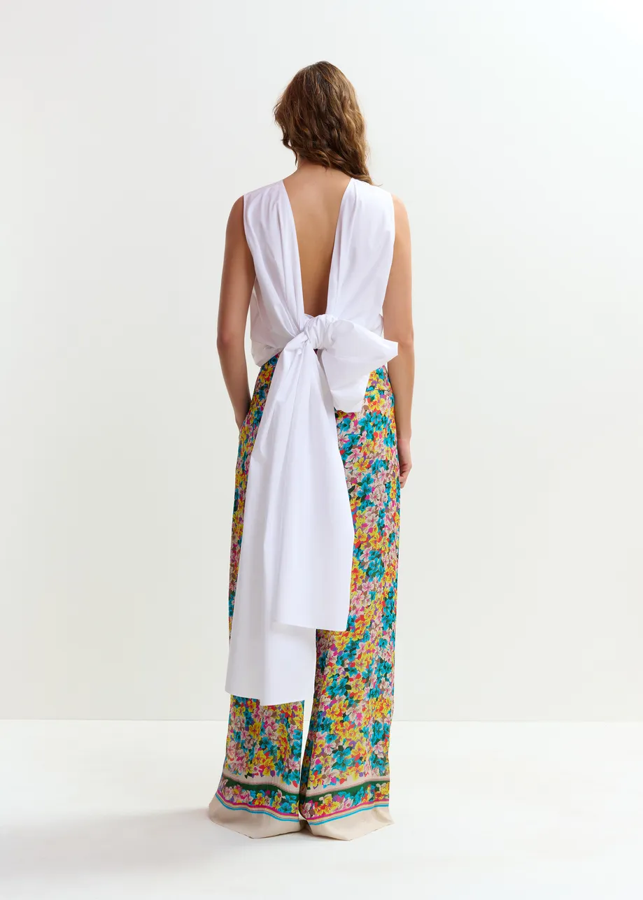 Top cruzado de algodón con lazo y espalda baja, blanco