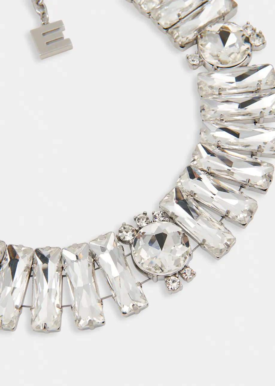 Zilverkleurige halsketting met rechthoekige stras