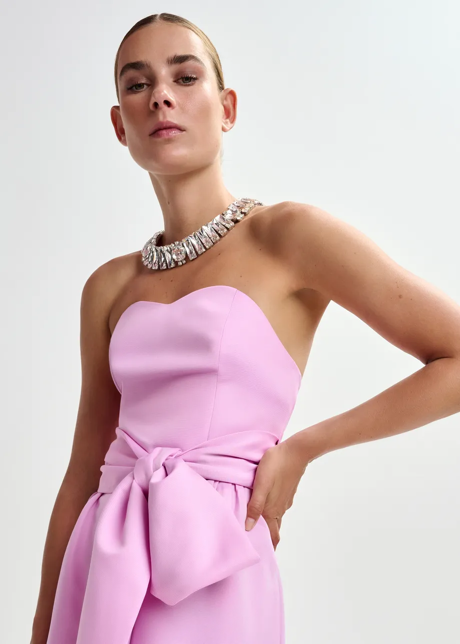 Zilverkleurige halsketting met rechthoekige stras