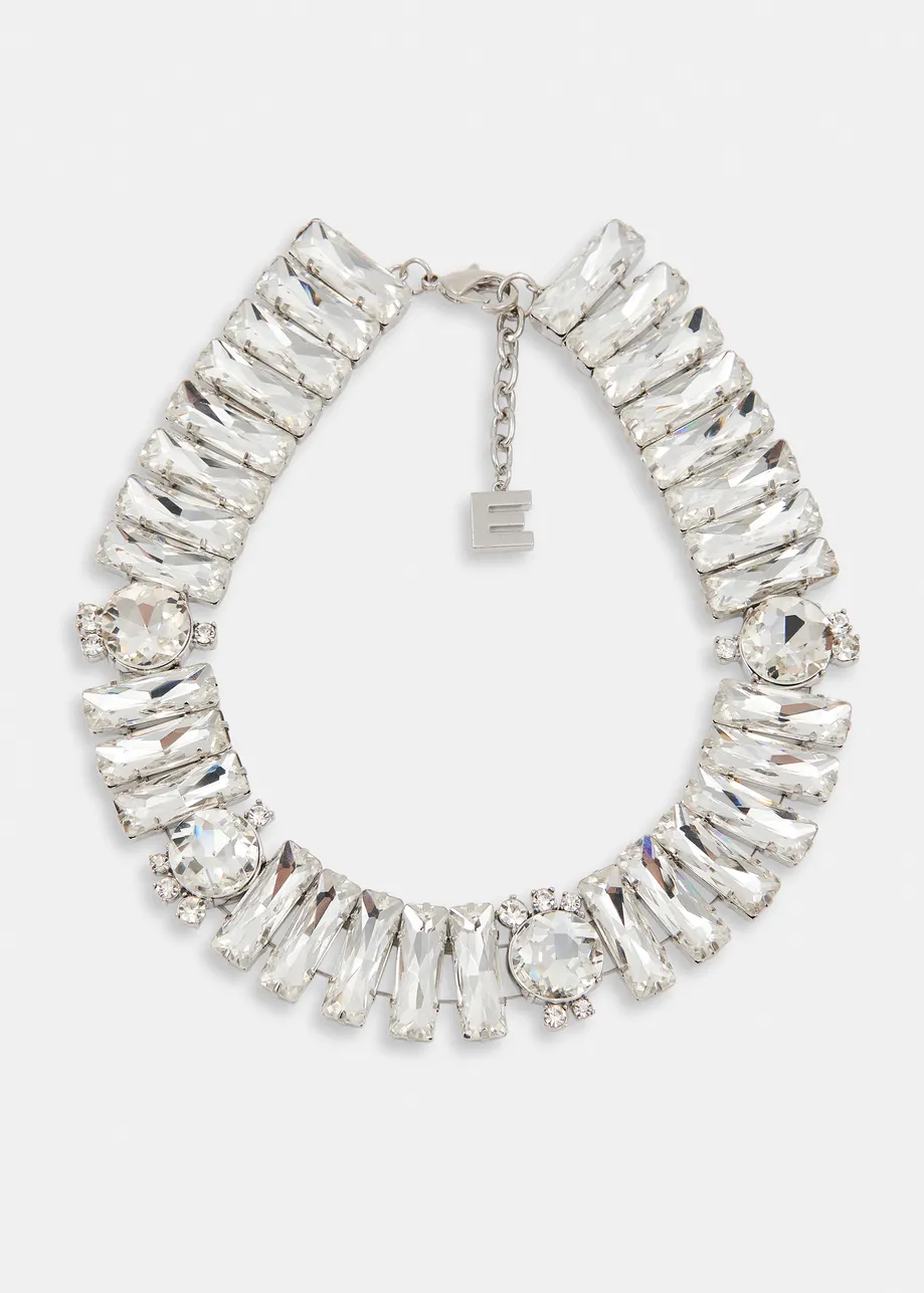 Silver-toned rectangle rhinestone necklace