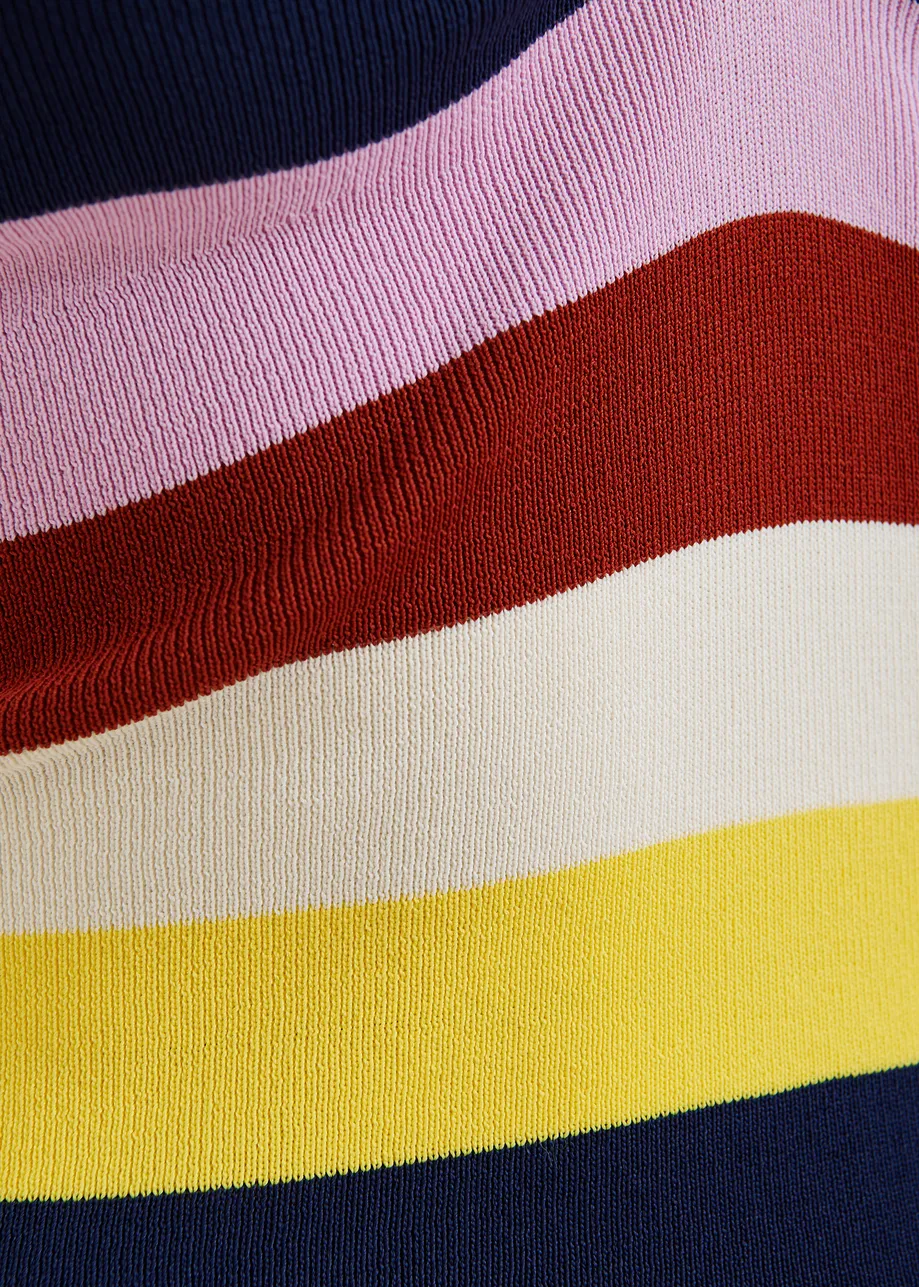 Cremefarbenes und mehrfarbig gestreiftes Neckholder-Strickoberteil