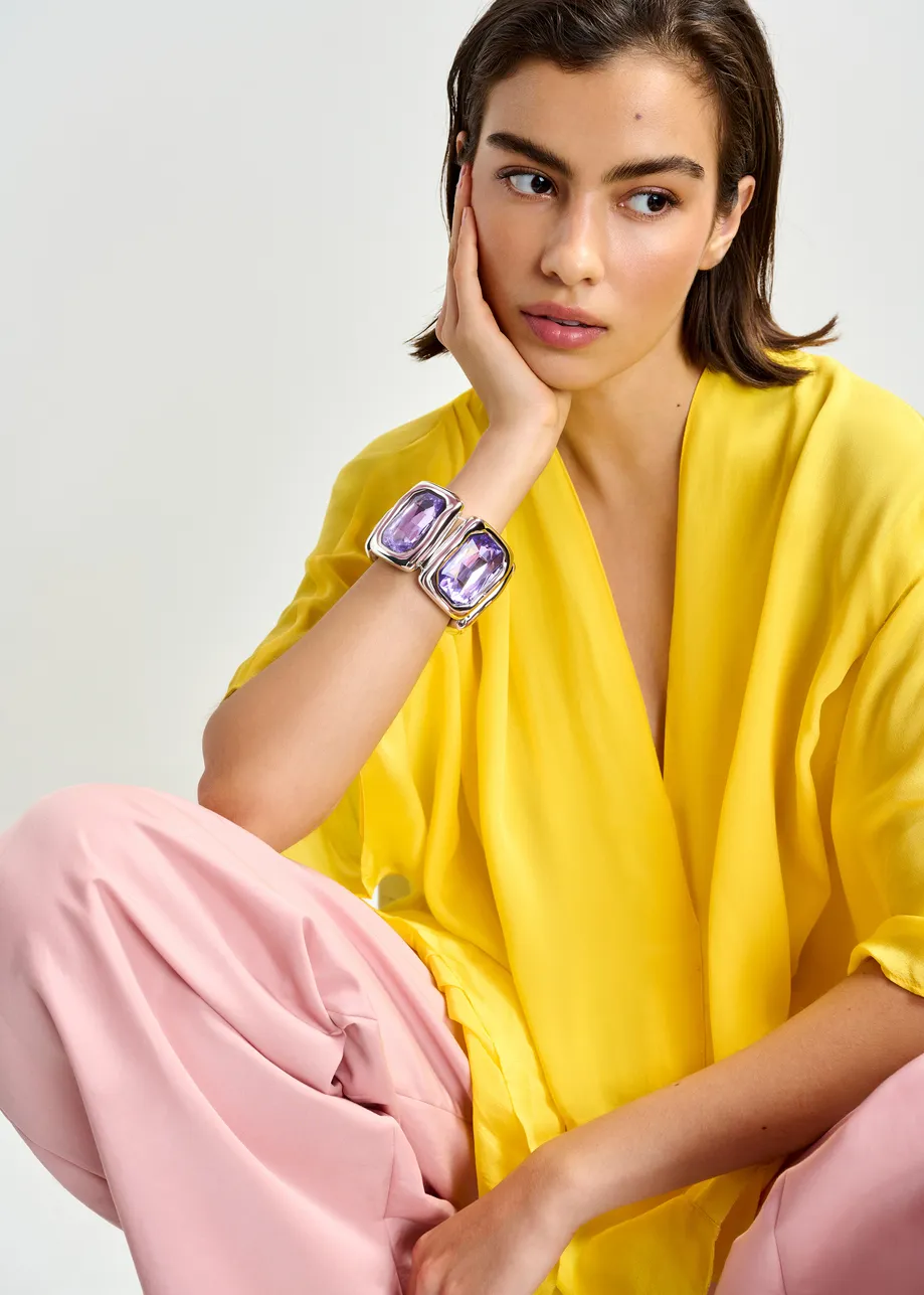 Paarse en zilveren armband met glazen stras