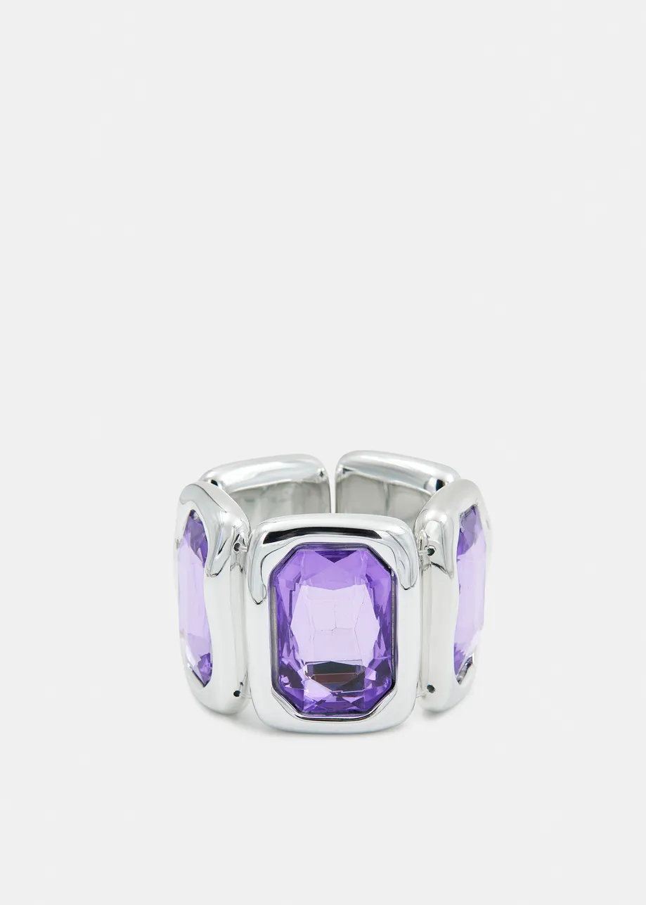 Purple and silver faceted glass rhinestone bracelet