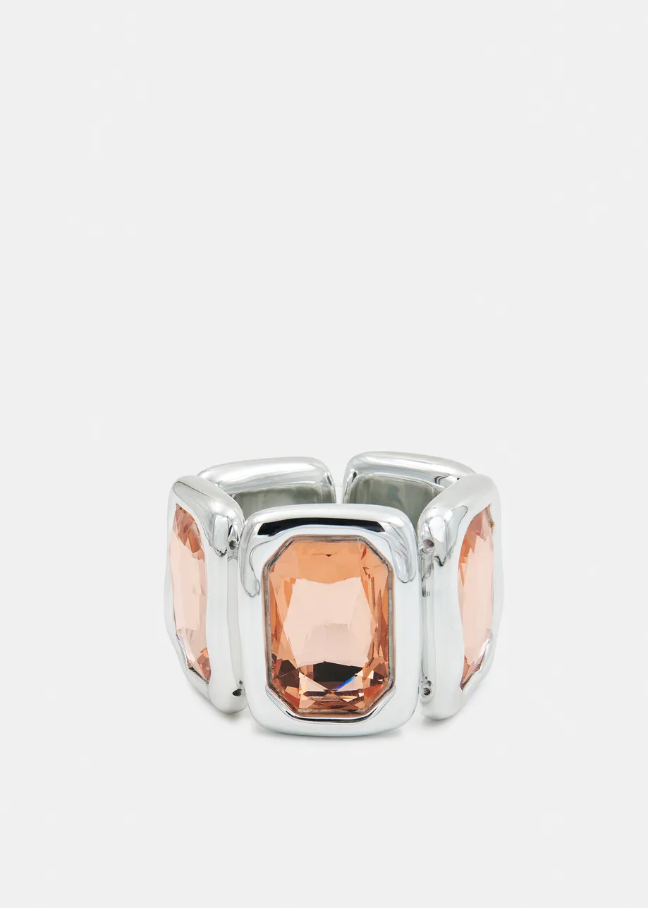 Oranje en zilveren armband met glazen stras