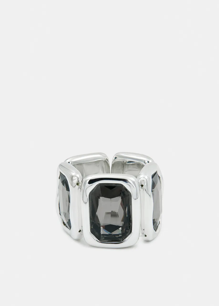 Grey and silver faceted glass rhinestone bracelet