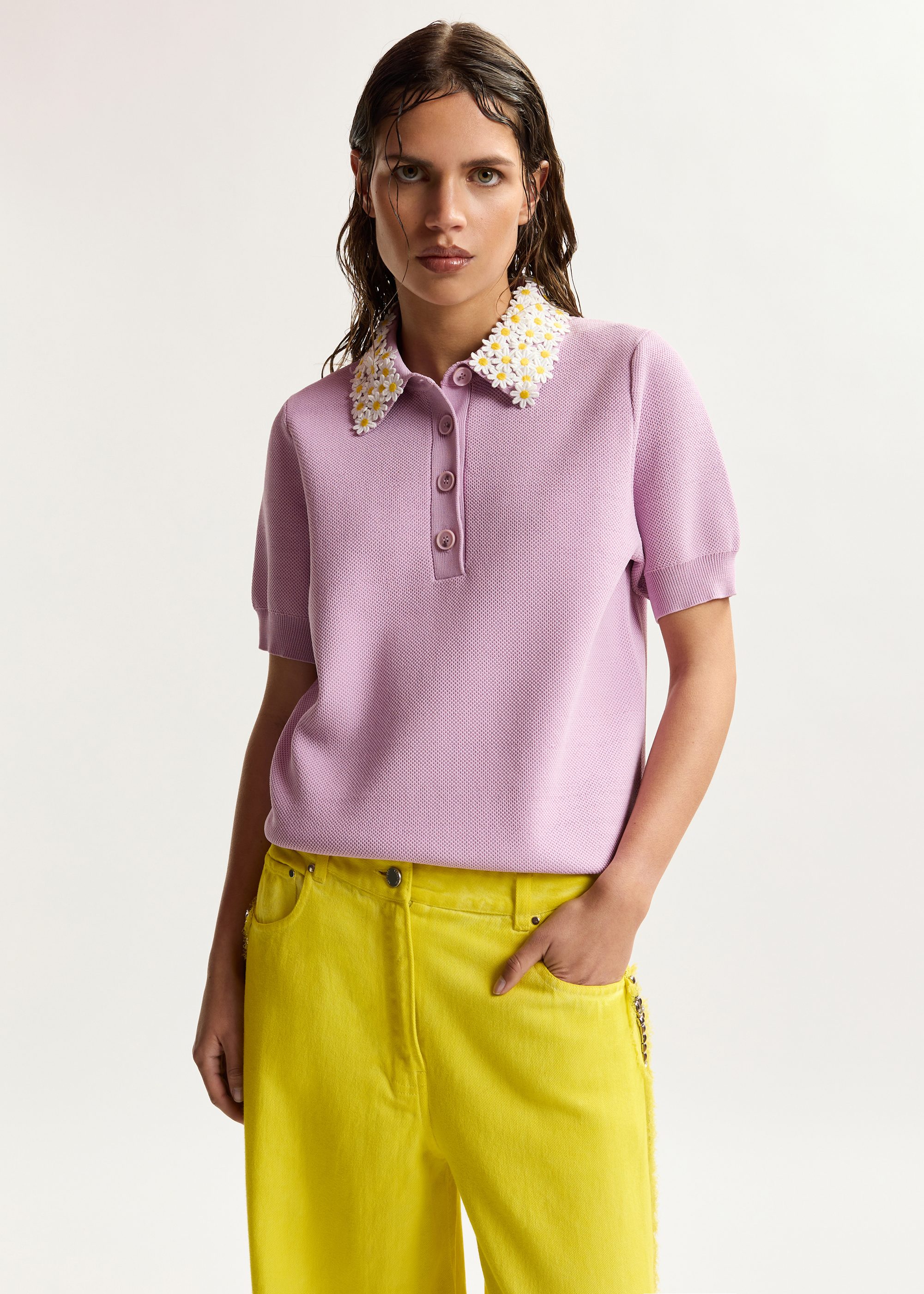 トップス CLANE SHOULDER PADS POLO KNIT TOPS CLANE SHOULDER PADS POLO KNIT TOPS