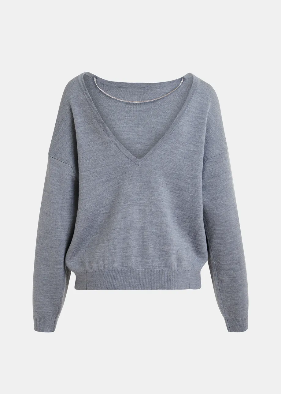 Grijze trui met open rug en siertouw