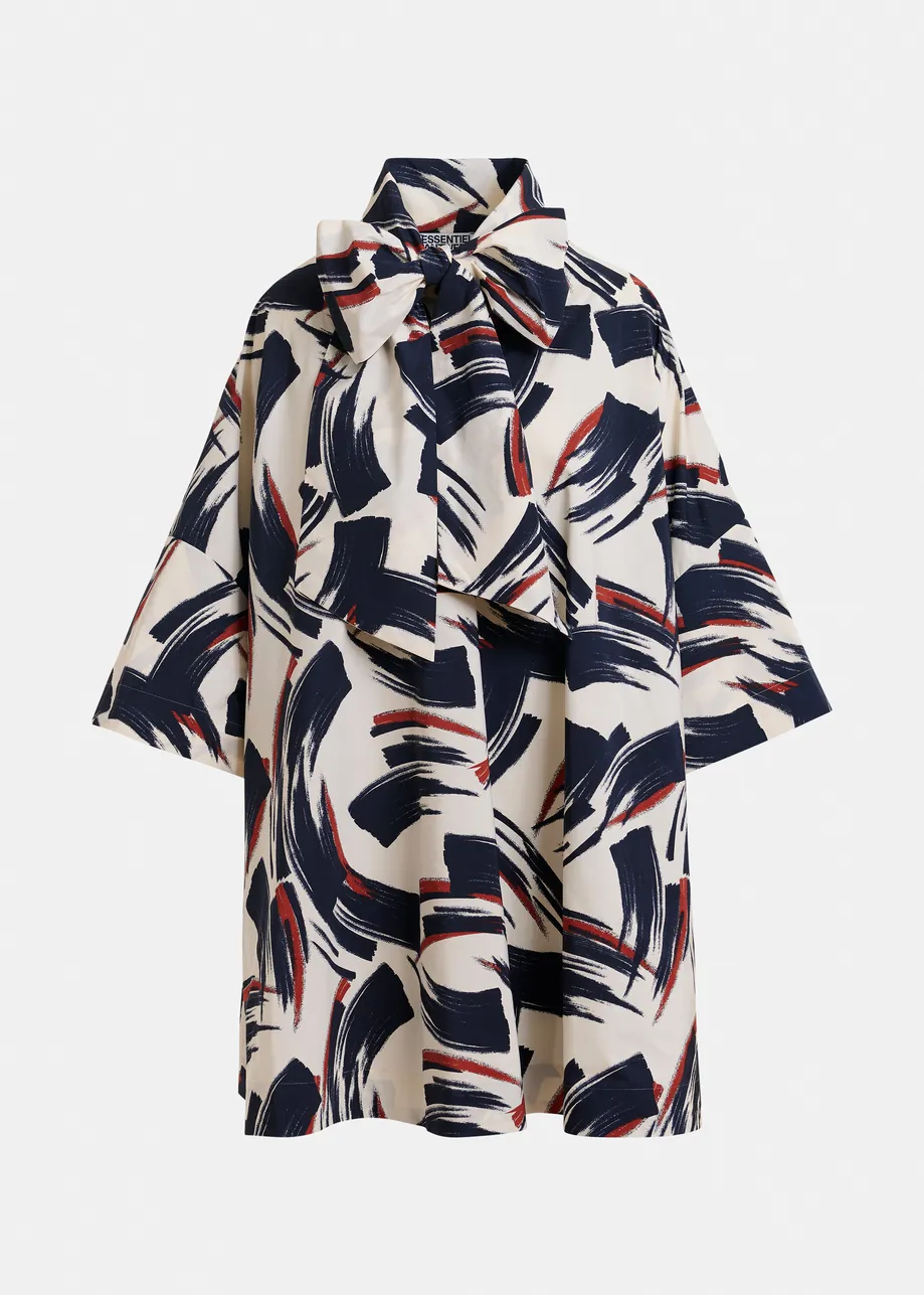 Off-white, black and brown printed mini dress with pussy bow