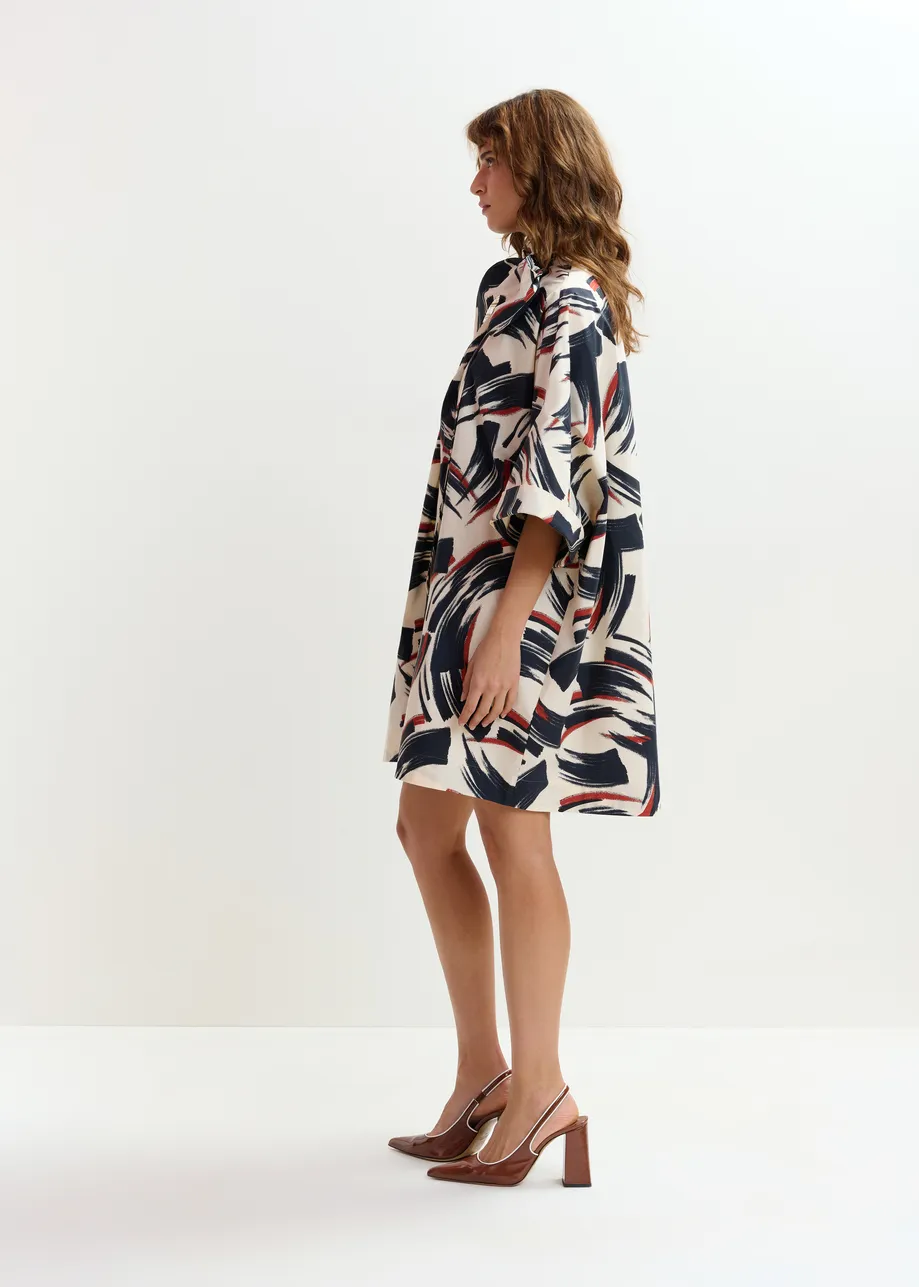 Off-white, black and brown printed mini dress with pussy bow