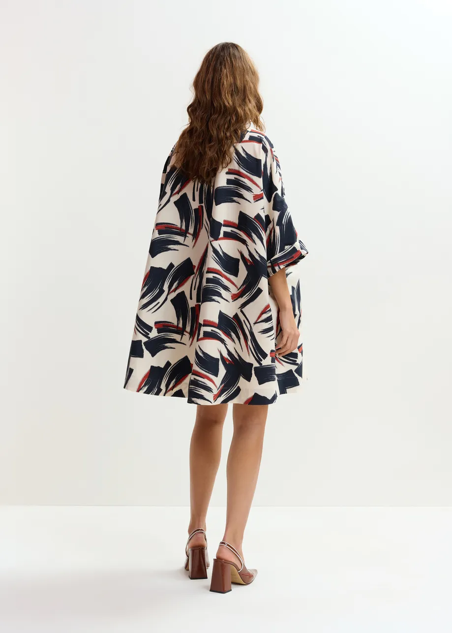 Off-white, black and brown printed mini dress with pussy bow