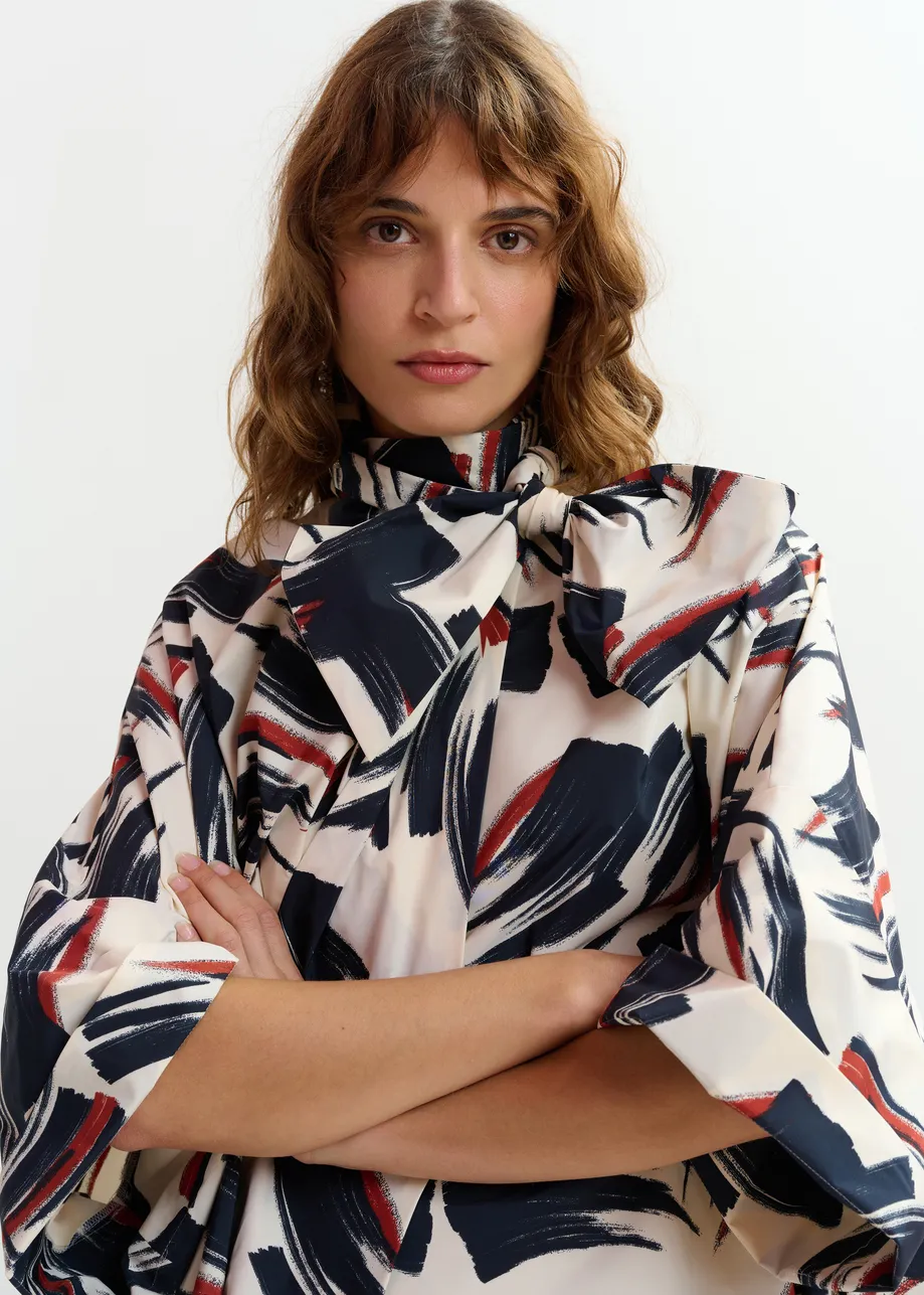 Off-white, black and brown printed mini dress with pussy bow