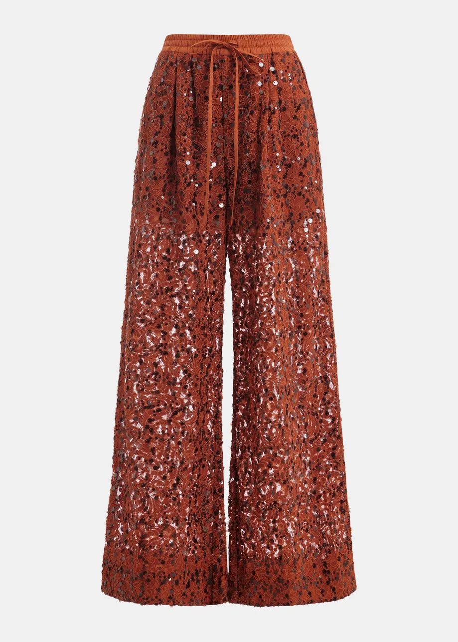 Roestrode wijde broek met stras