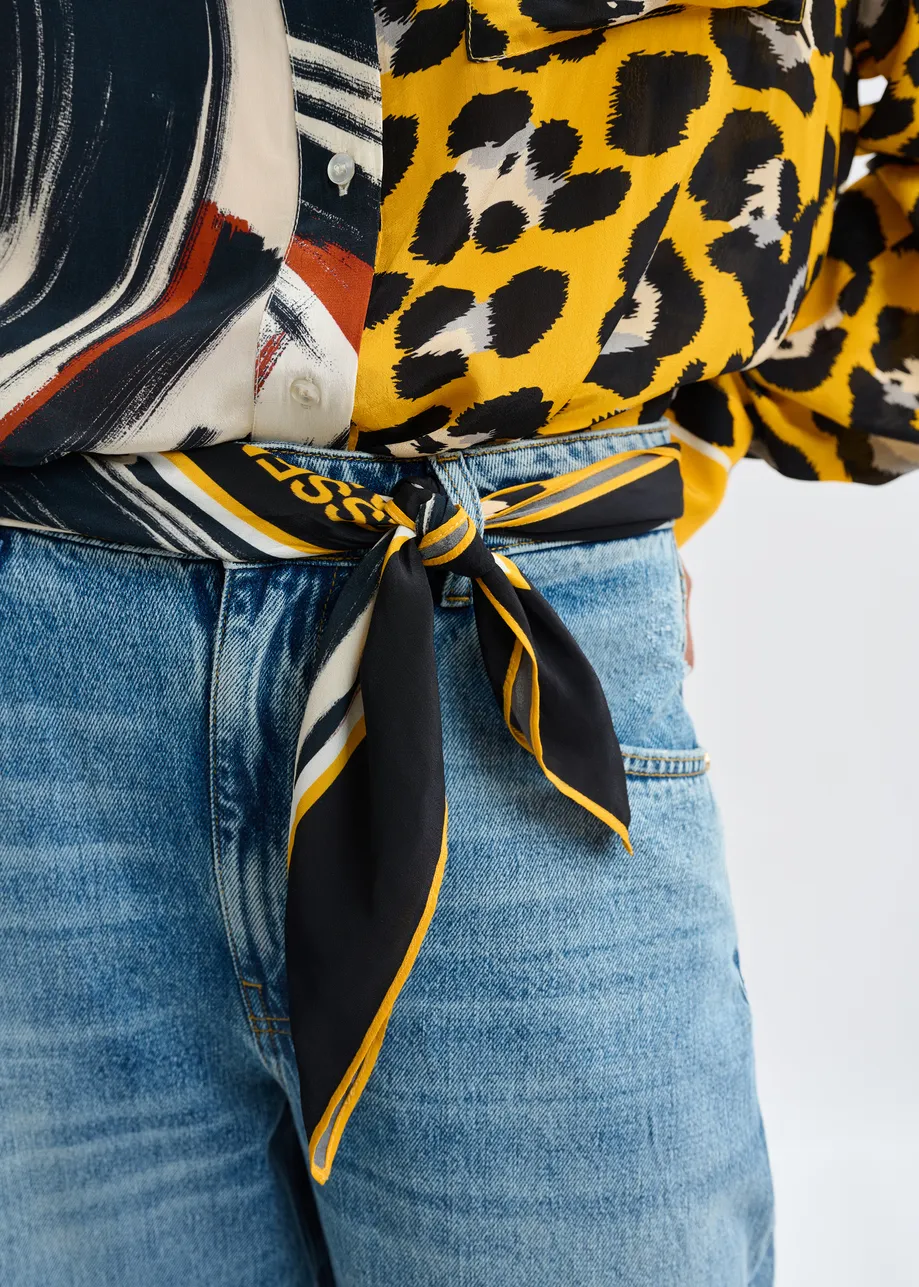 Mulitcolor half leopard-print, half brushstroke printed scarf