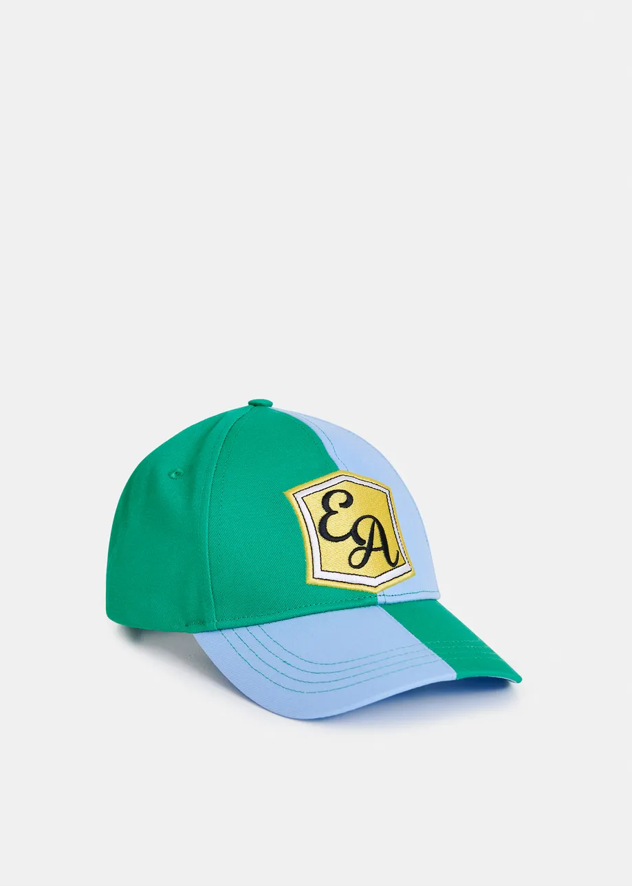 Light blue and green two-tone cotton cap with yellow patch