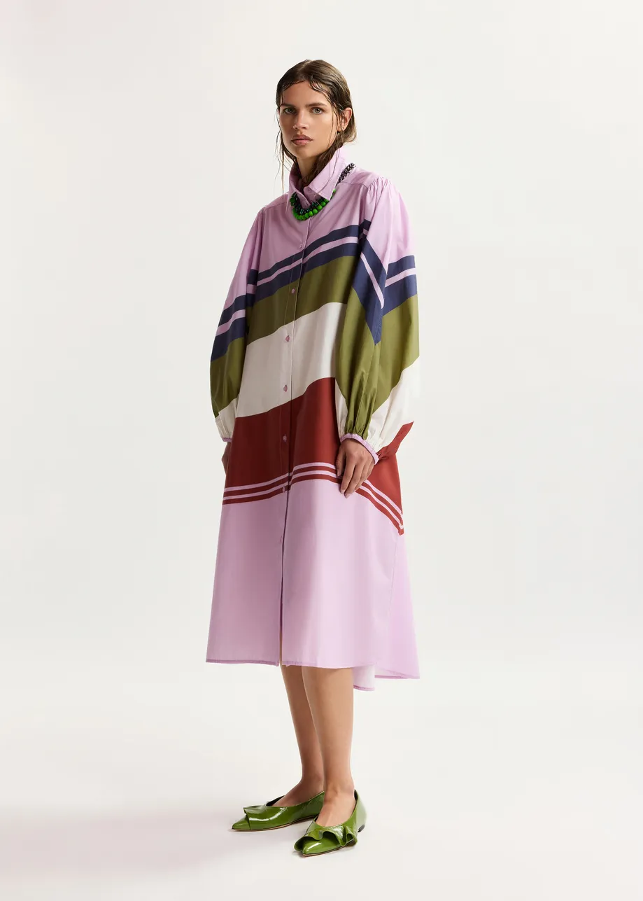 Robe chemise oversize à rayures blanc cassé et multicolore