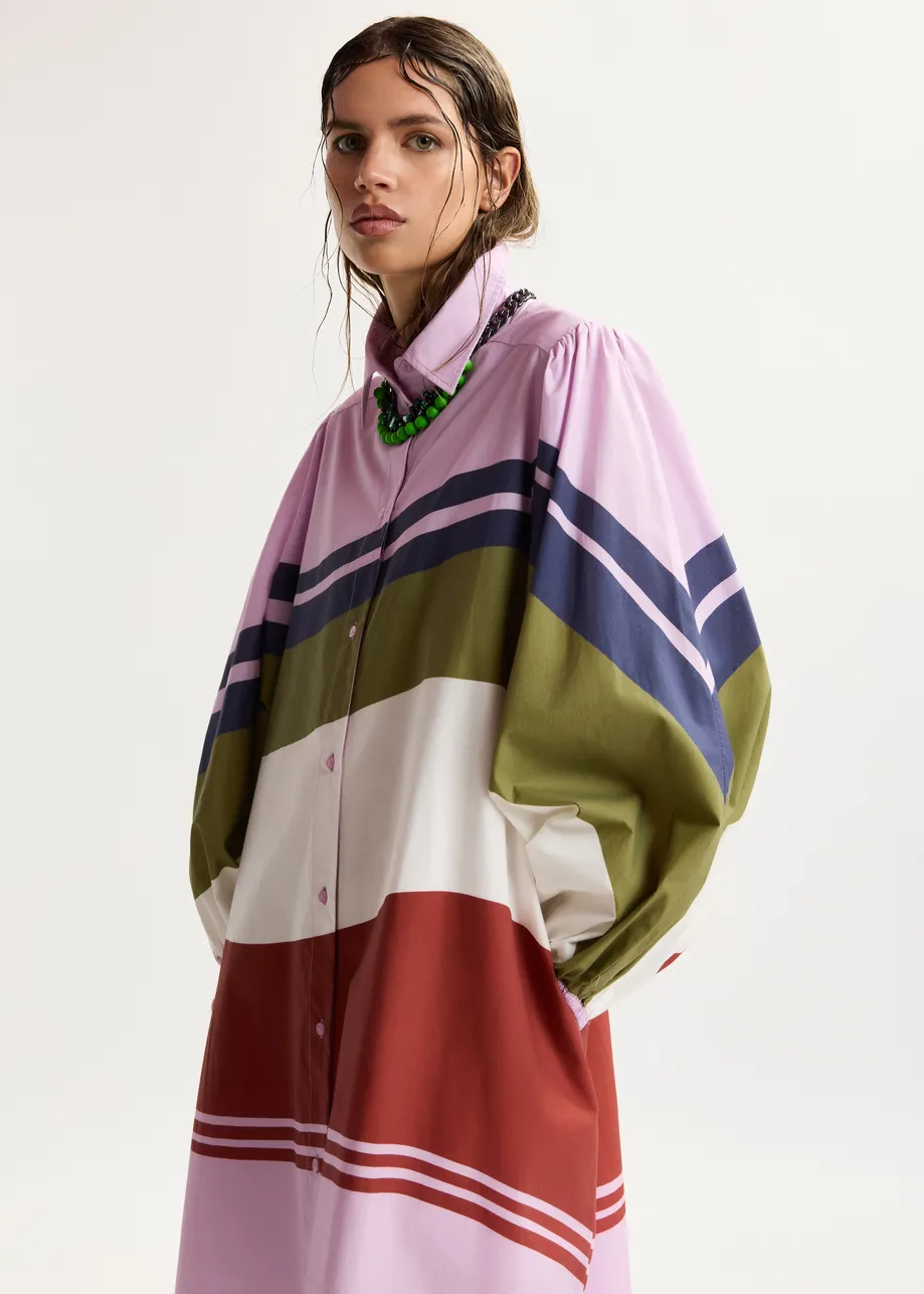 Robe chemise oversize à rayures blanc cassé et multicolore
