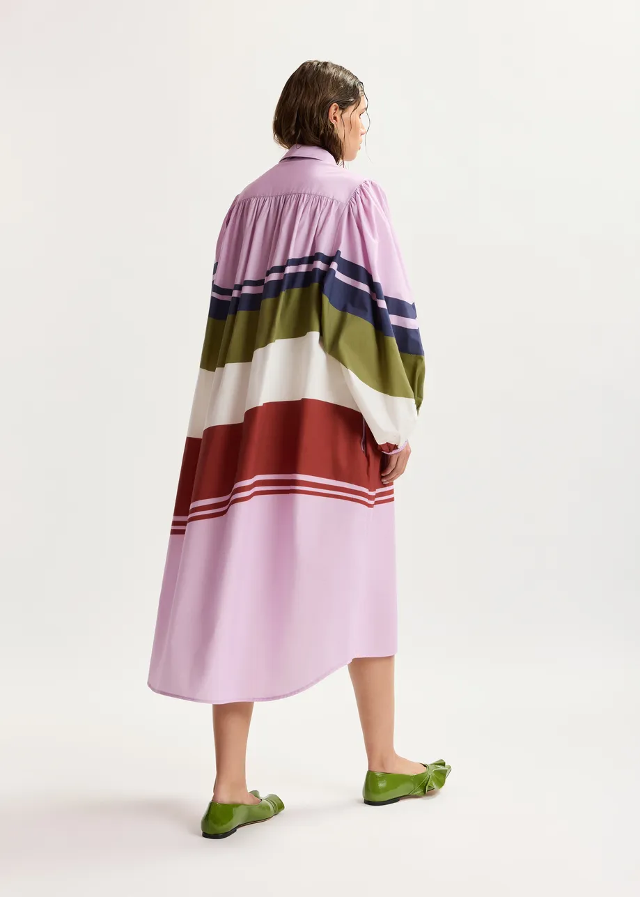 Robe chemise oversize à rayures blanc cassé et multicolore