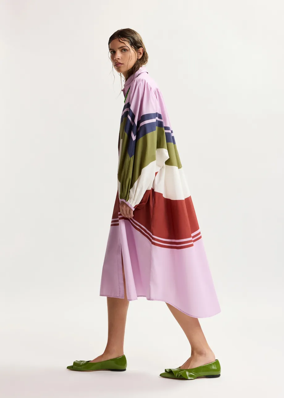 Robe chemise oversize à rayures blanc cassé et multicolore