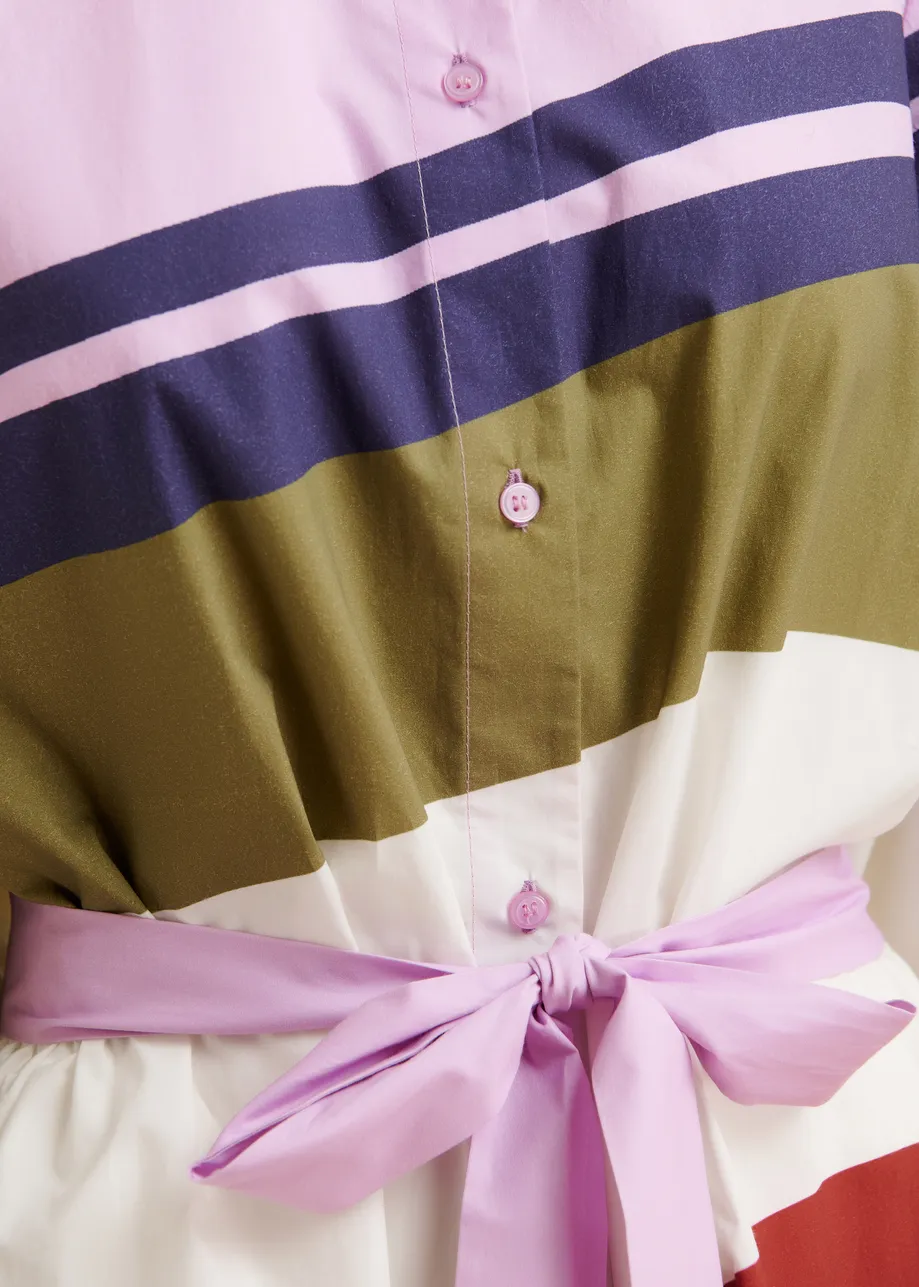 Robe chemise oversize à rayures blanc cassé et multicolore