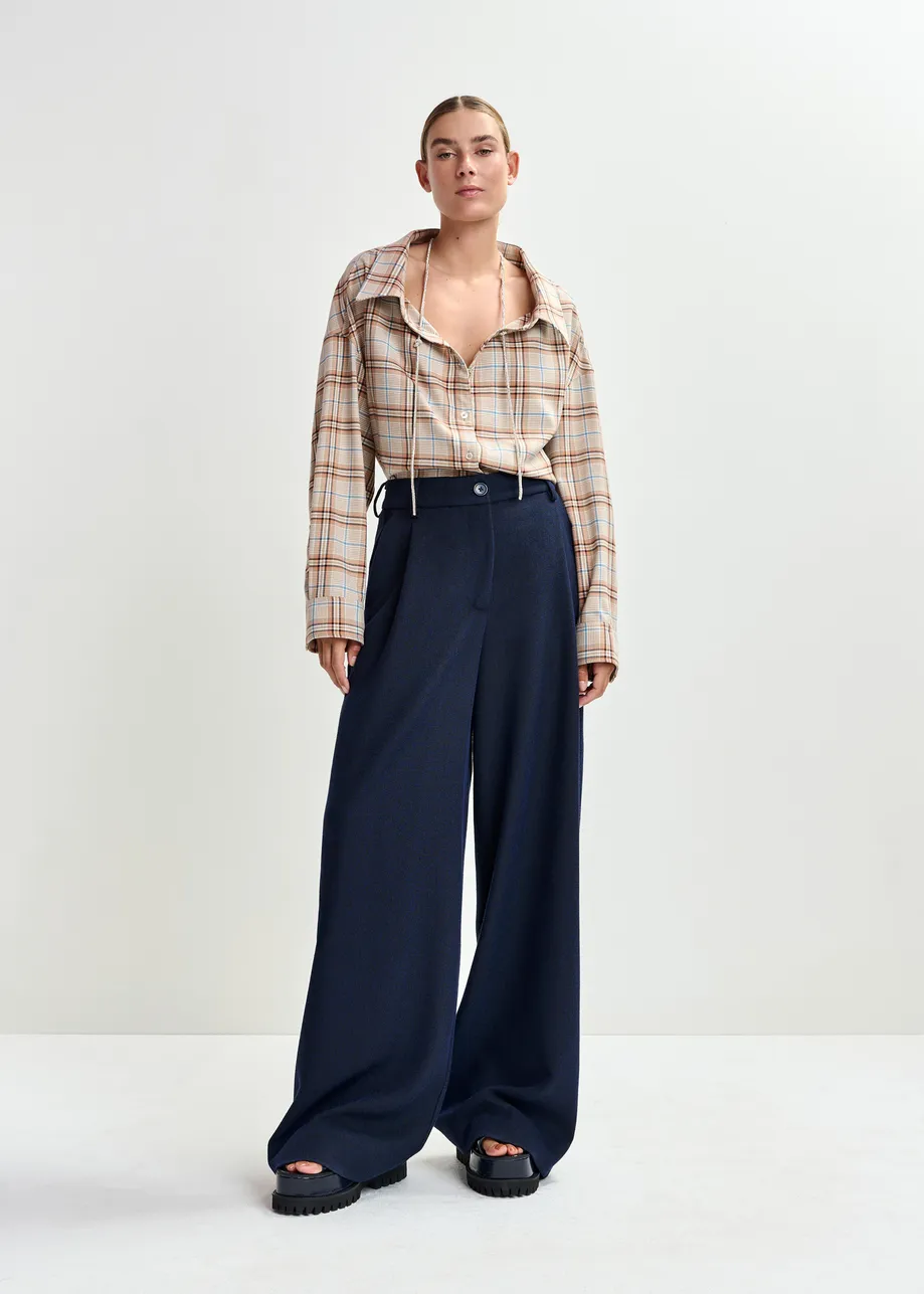 Marineblauwe broek met brede pijp 