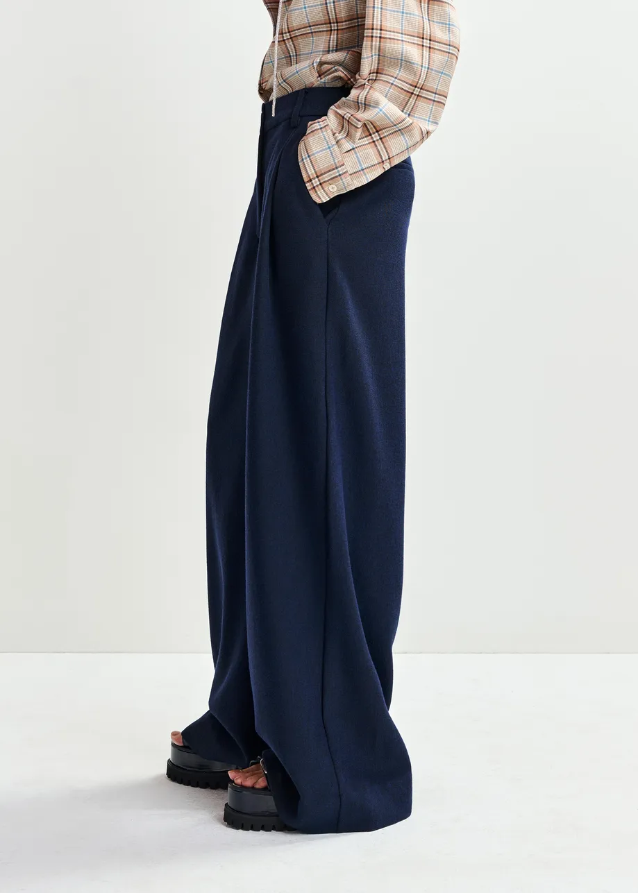 Marineblauwe broek met brede pijp 