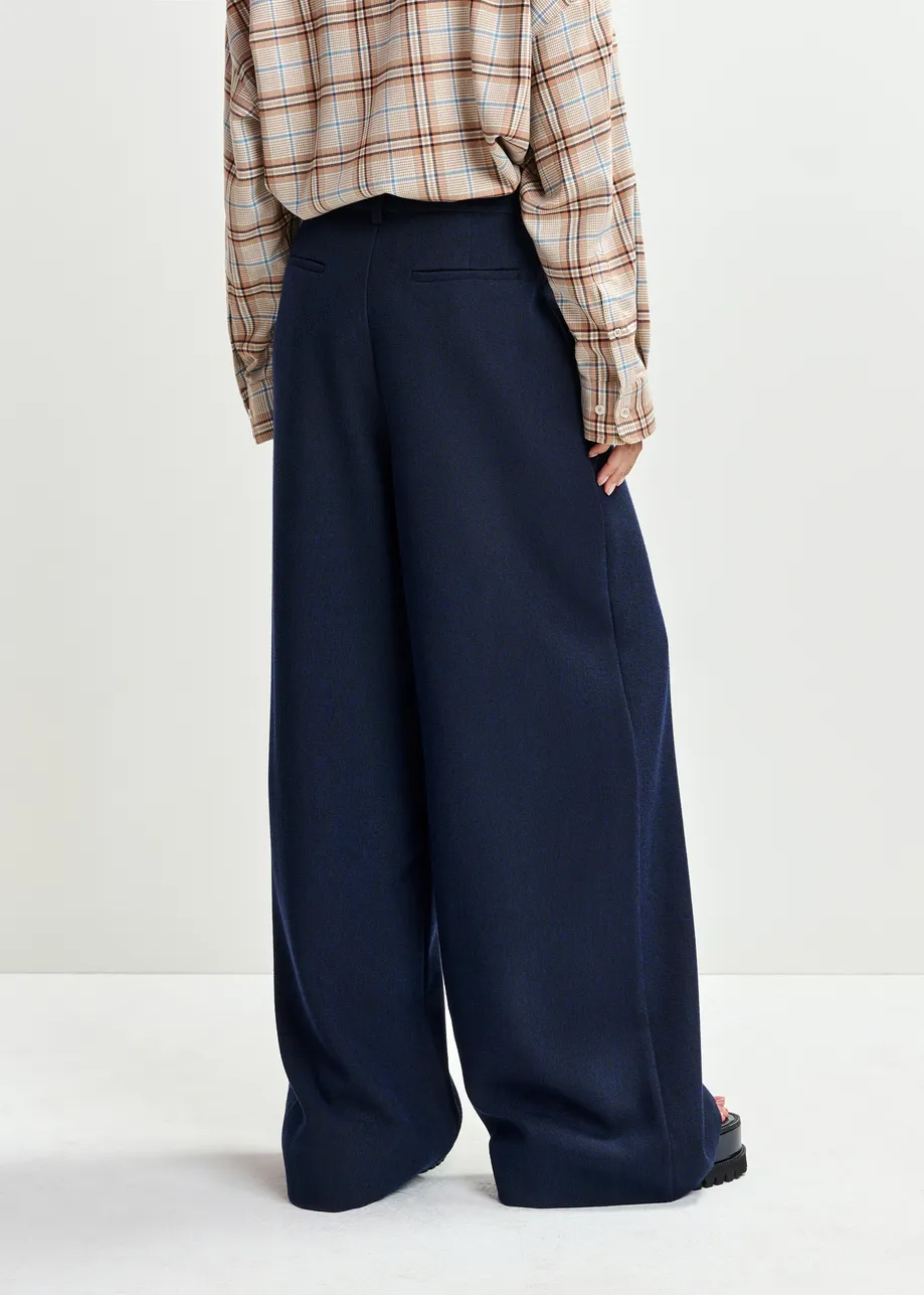 Marineblauwe broek met brede pijp 