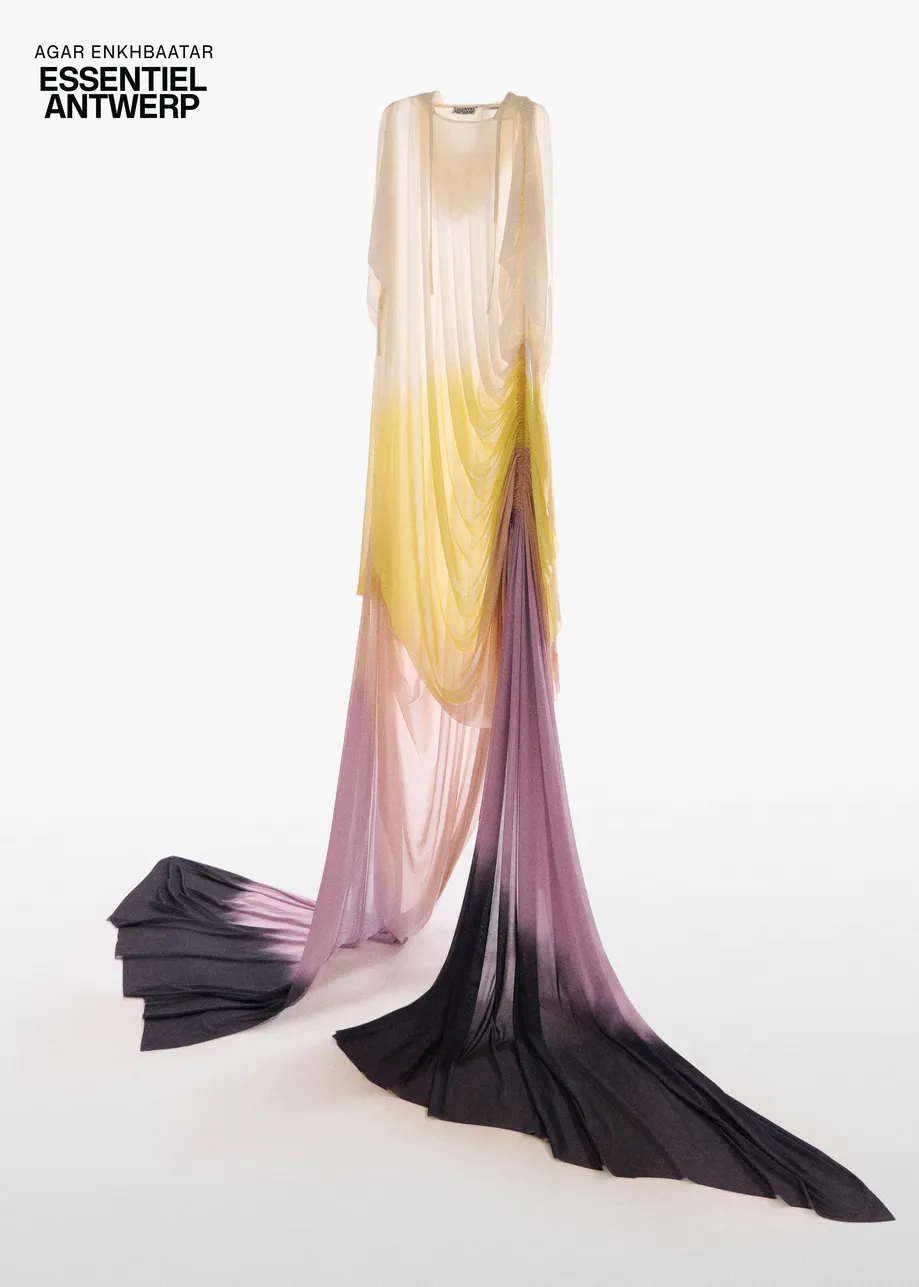 Longue robe asymétrique tie-dye multicolore à capuche