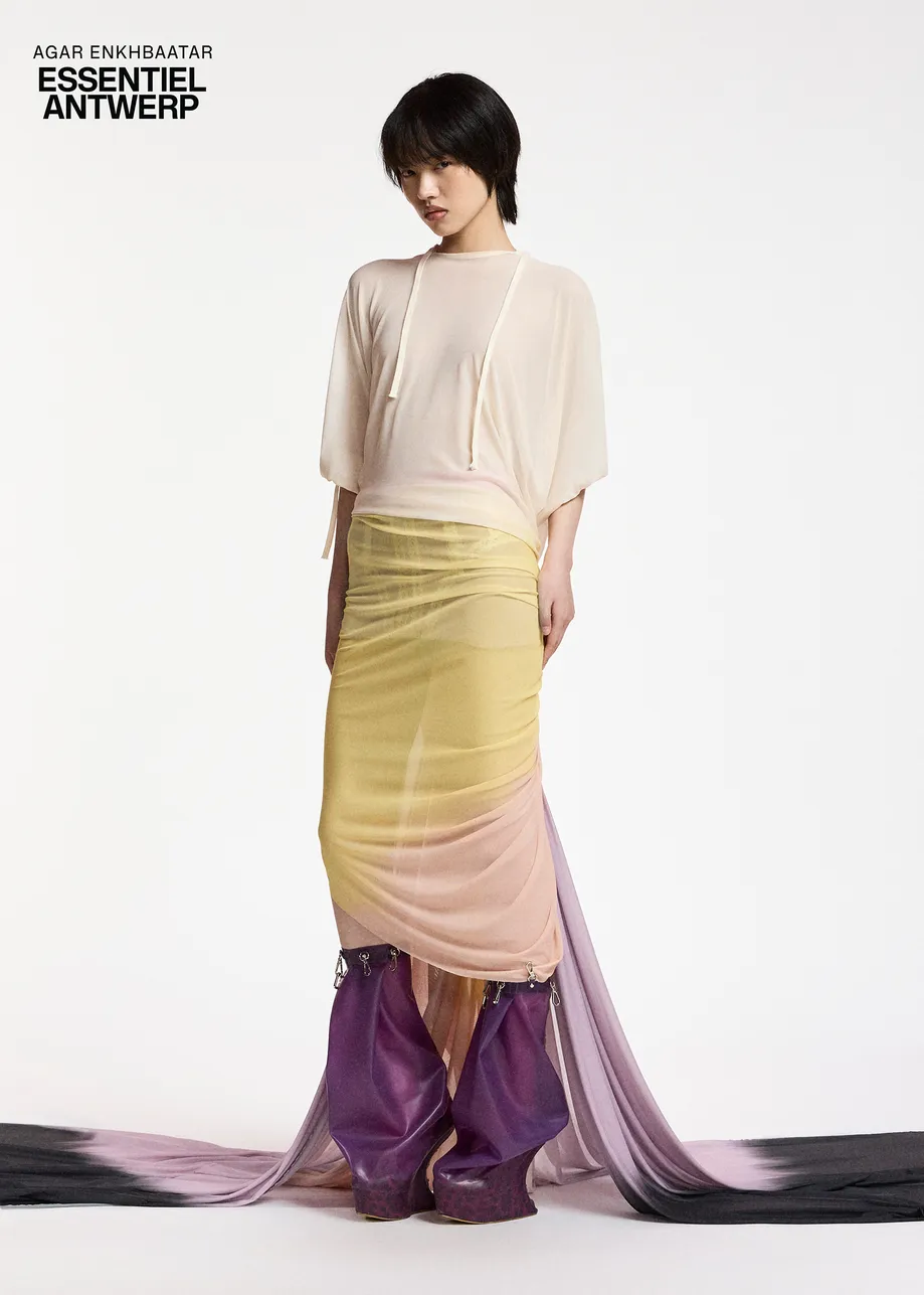 Multicolor tie-dye asymmetrical hooded draped maxi dress
