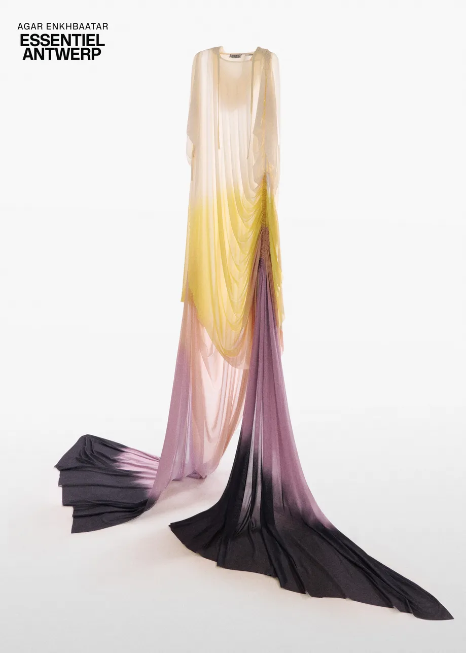 Longue robe asymétrique tie-dye multicolore à capuche