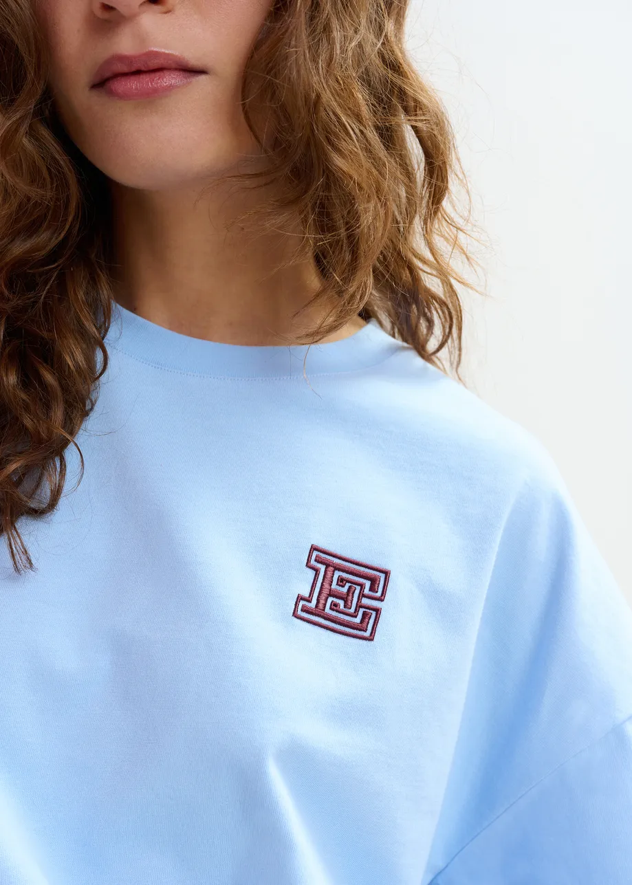 Blue cotton T-shirt with 'E' embroidery
