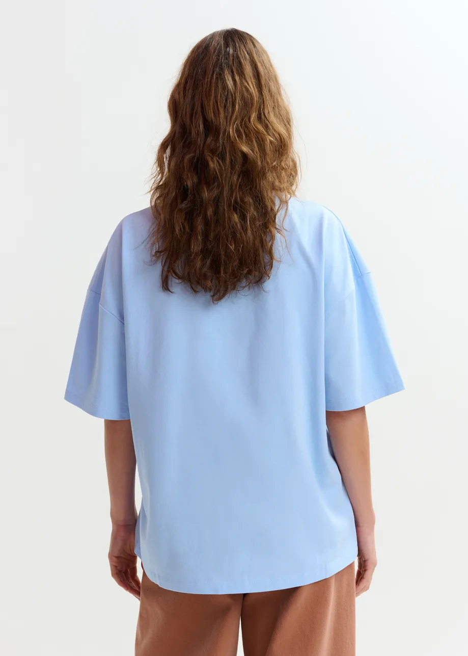 Blue cotton T-shirt with 'E' embroidery