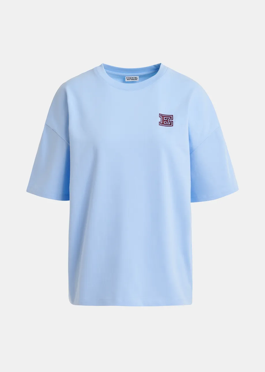 Blue cotton T-shirt with 'E' embroidery