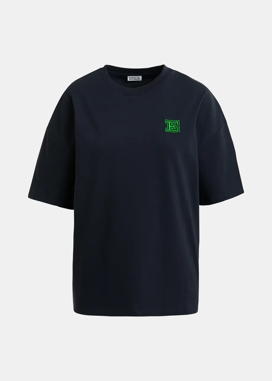 Navy cotton T-shirt with 'E' embroidery