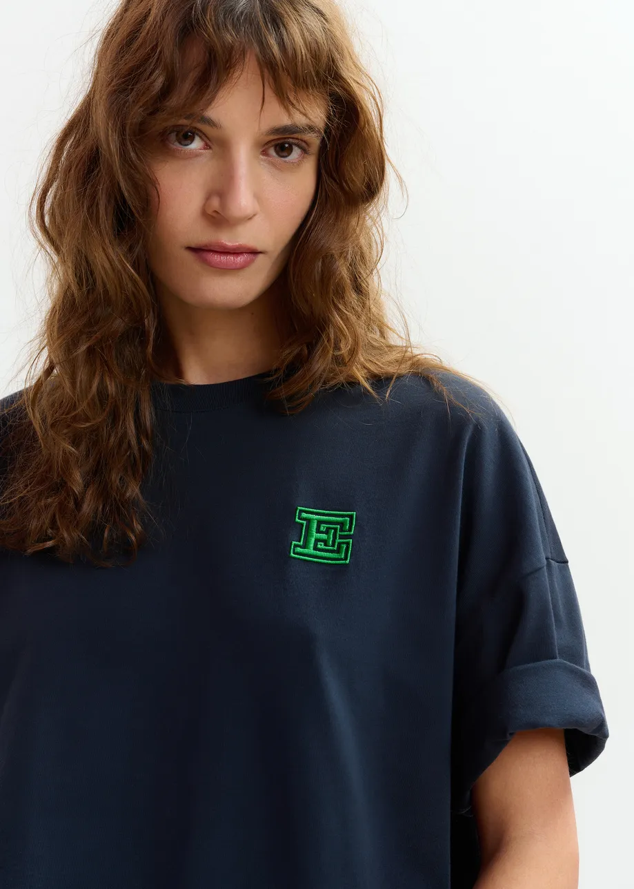 Navy cotton T-shirt with 'E' embroidery