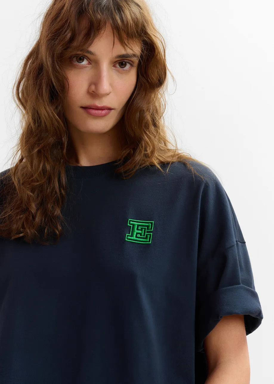 Navy cotton T-shirt with 'E' embroidery