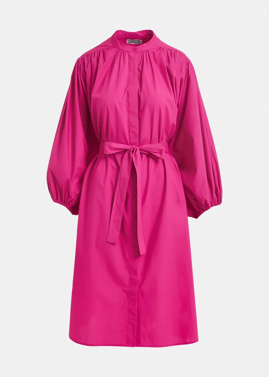 Vestido camisero por la rodilla con cuello mao, rosa